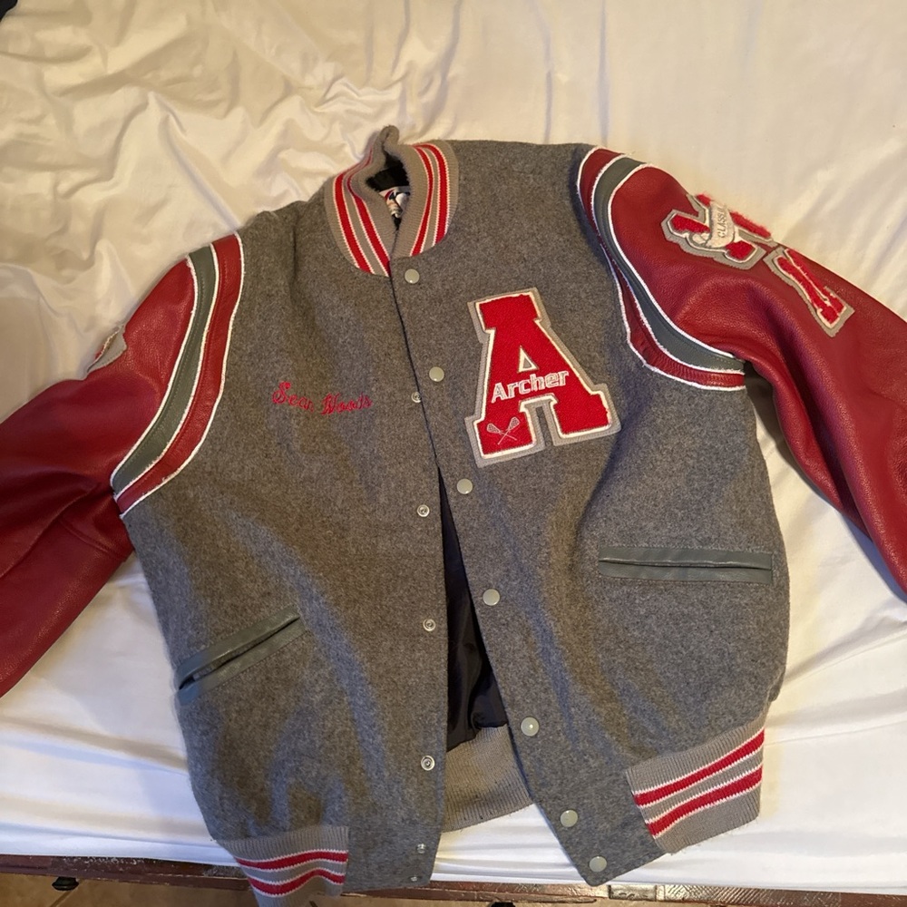 Archer Gray and Red Varsity Jacket